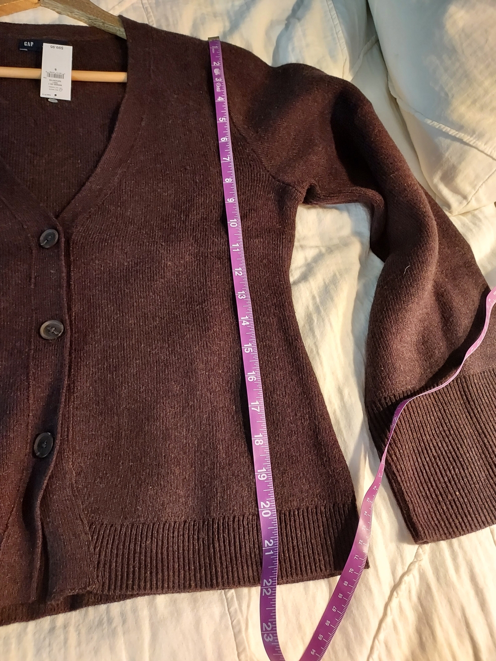GAP Dark Brown V-Neck Button Cardigan, Wide Sleeves, S - Picture 8 of 10